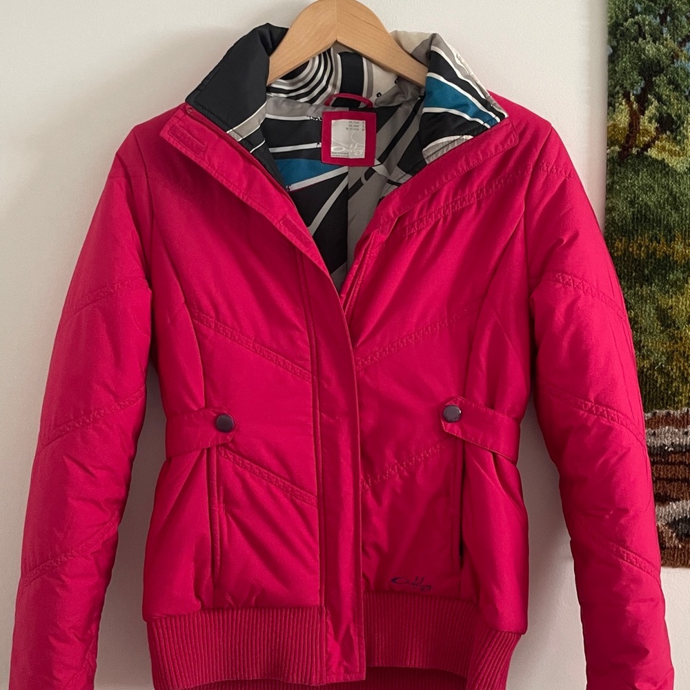 Oakley Hot Pink with Black Blue Gray Graphic Lined Jacket